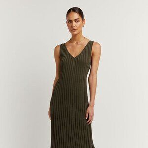 DISSH | KAT OLIVE V NECK KNIT DRESS